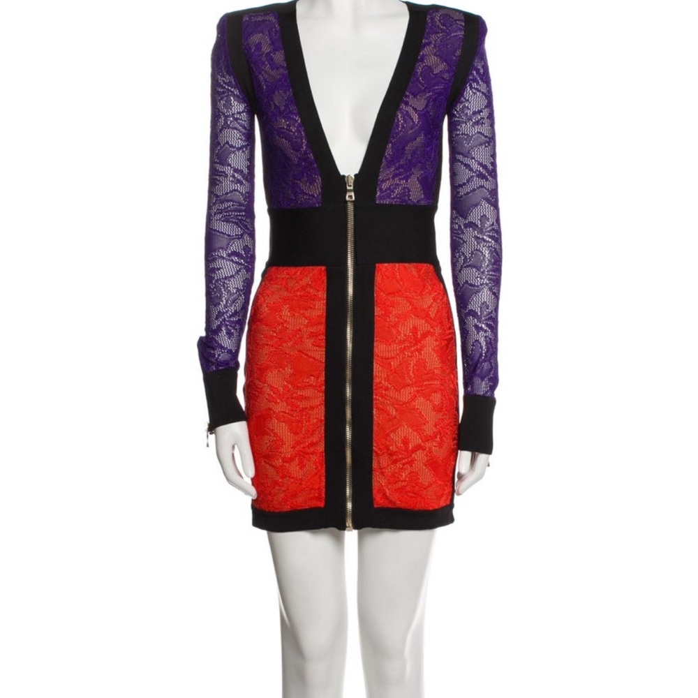 Balmain Purple and Red Lace Dress